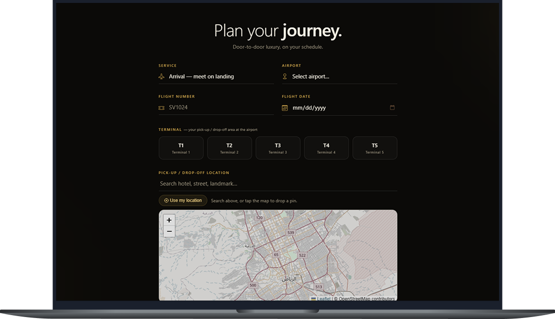 VIP chauffeur booking portal with dispatch dashboard, desktop screenshot